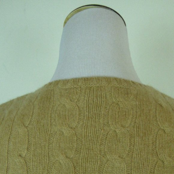 Ralph Lauren Black label 100% Cashmere camel brown cable v neck sweater M - Picture 3 of 5